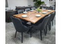 Wooden Rectangle Dining Table Made with Solid Acacia Wood, Featuring Curved Edge Design and Metal Legs - Eden
